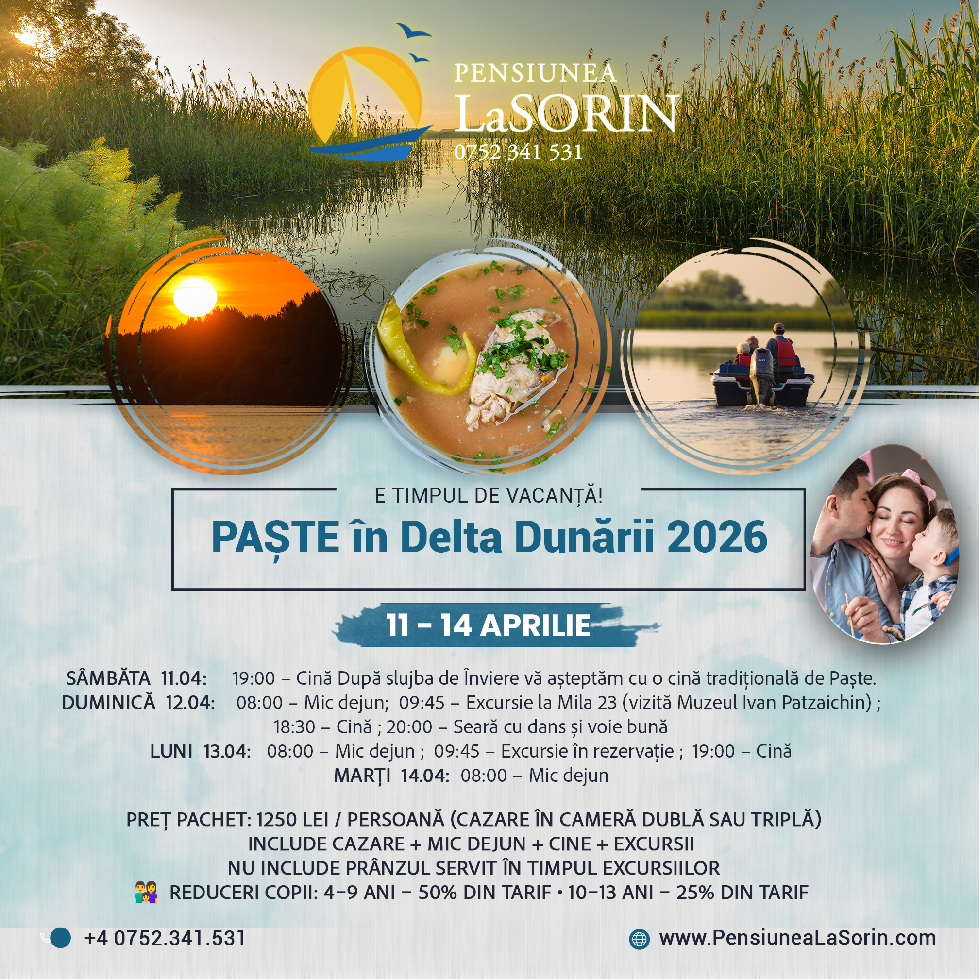 Paște 2026 în Murighiol – ofertă sejur la Pensiunea La Sorin, Delta Dunării